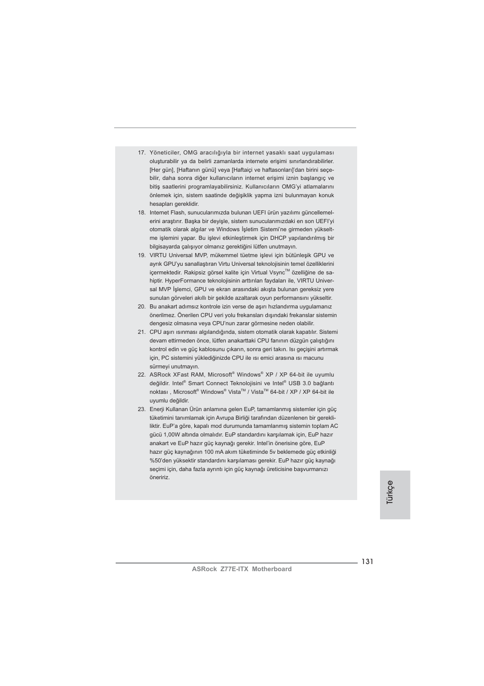 Türkçe | ASRock Z77E-ITX User Manual | Page 131 / 199