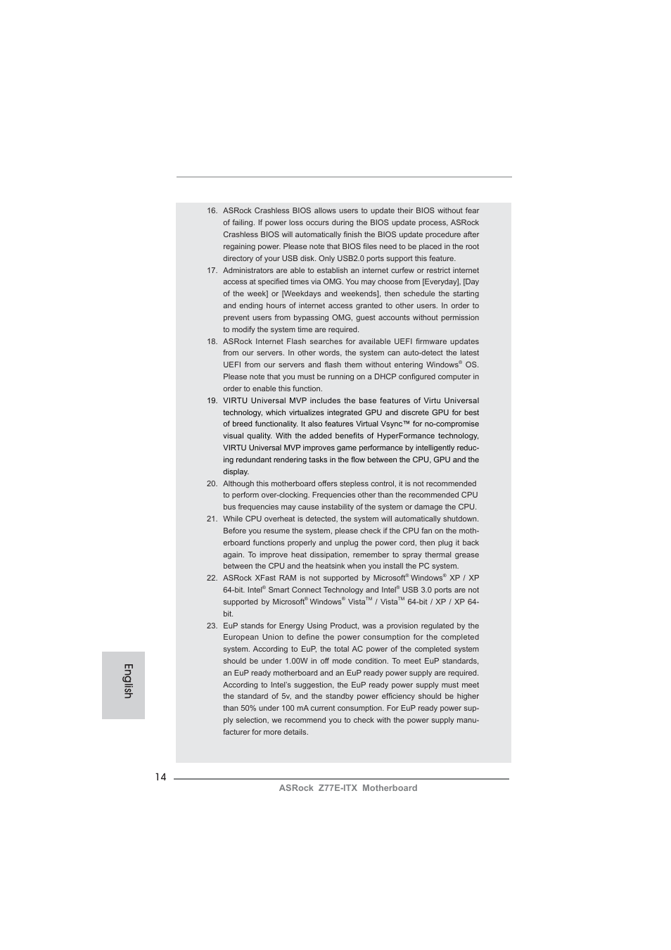 English | ASRock Z77E-ITX User Manual | Page 14 / 199