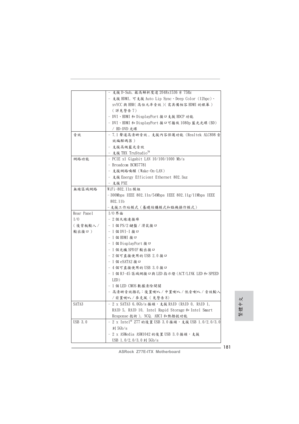 繁體中文 | ASRock Z77E-ITX User Manual | Page 181 / 199