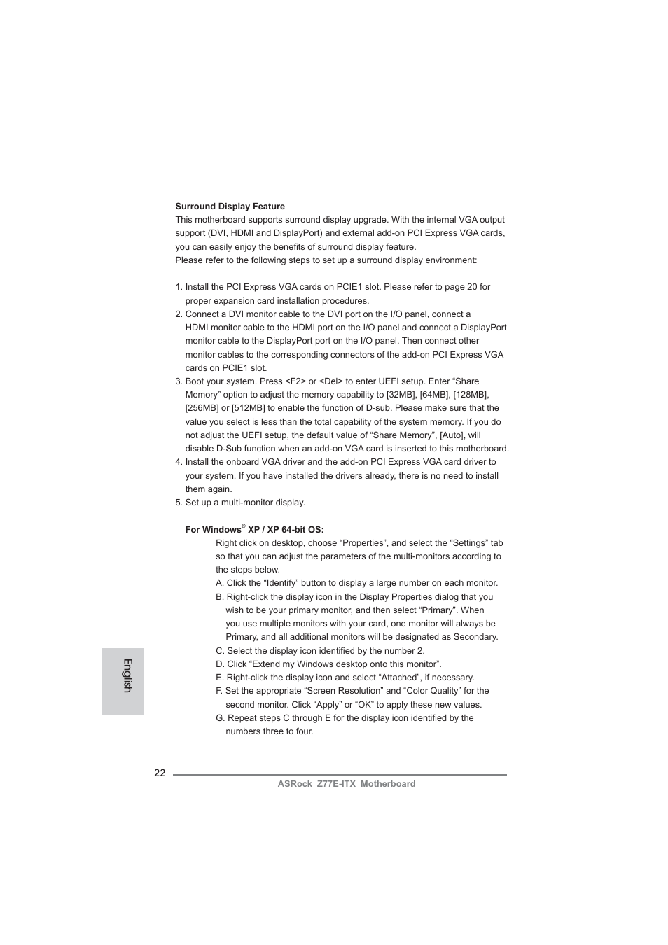 English | ASRock Z77E-ITX User Manual | Page 22 / 199