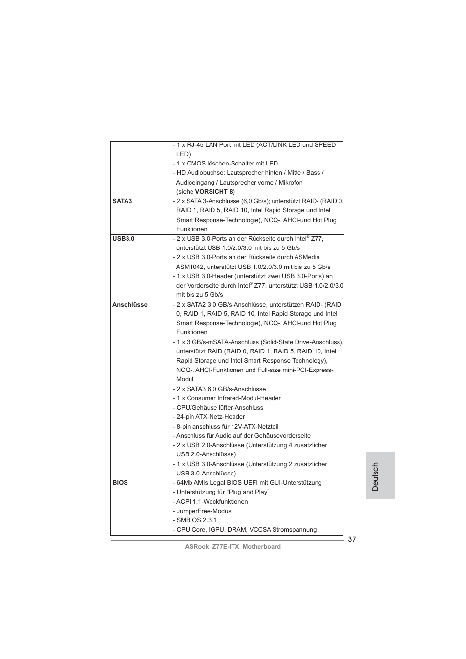 Deutsch | ASRock Z77E-ITX User Manual | Page 37 / 199