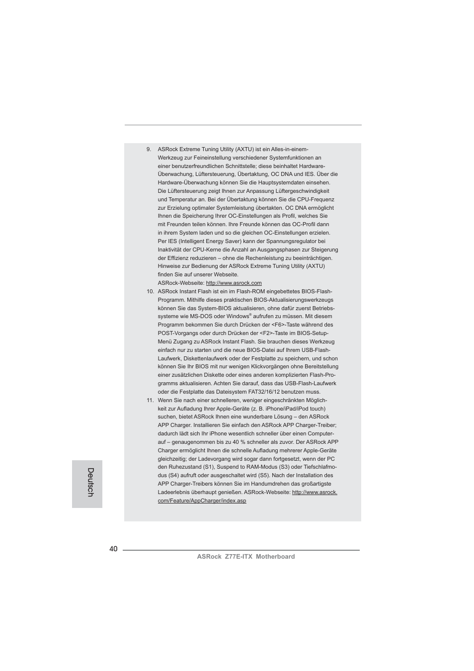 Deutsch | ASRock Z77E-ITX User Manual | Page 40 / 199