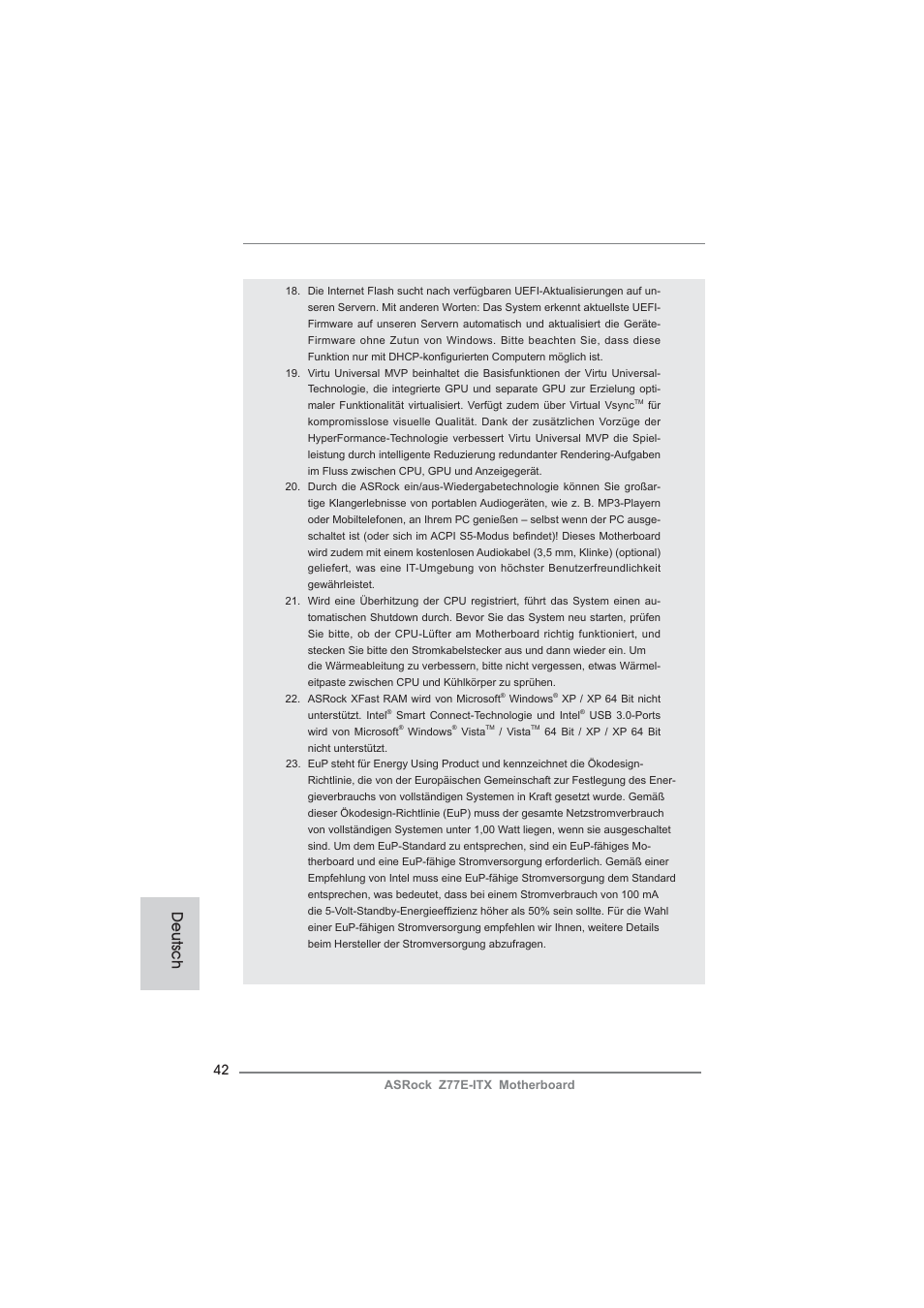 Deutsch | ASRock Z77E-ITX User Manual | Page 42 / 199