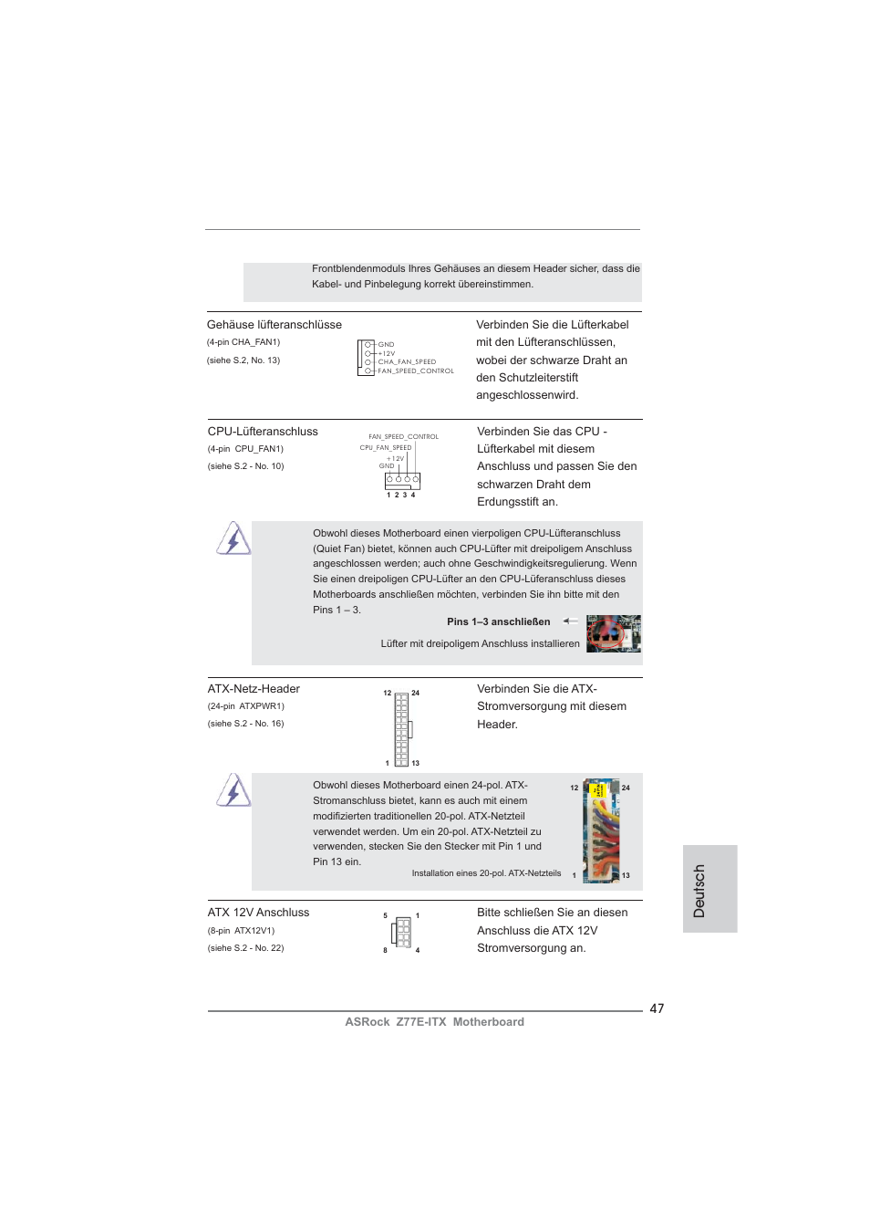 Deutsch | ASRock Z77E-ITX User Manual | Page 47 / 199