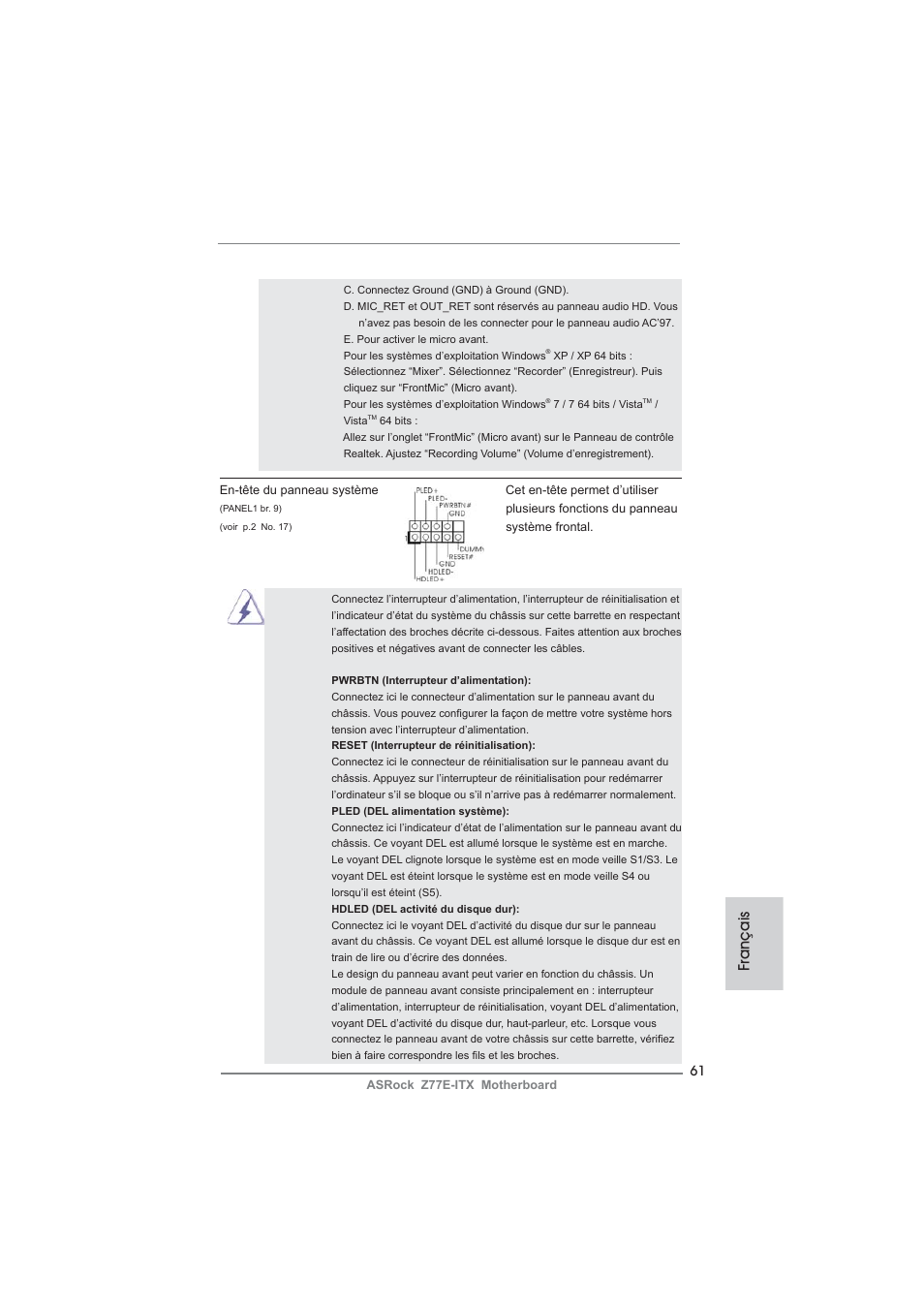Français | ASRock Z77E-ITX User Manual | Page 61 / 199
