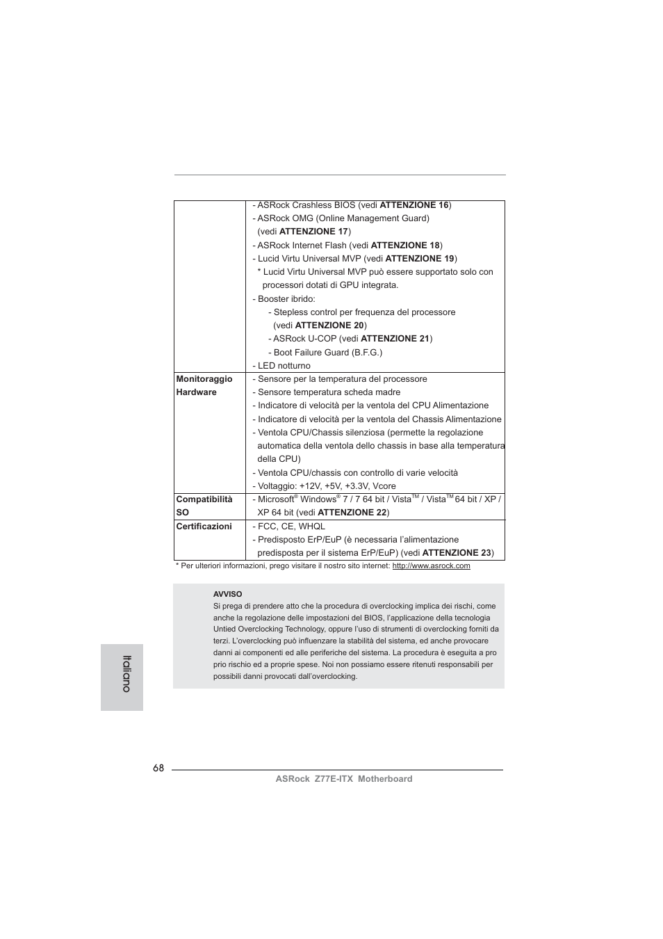 Italiano | ASRock Z77E-ITX User Manual | Page 68 / 199