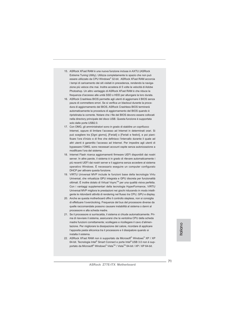 Italiano | ASRock Z77E-ITX User Manual | Page 71 / 199