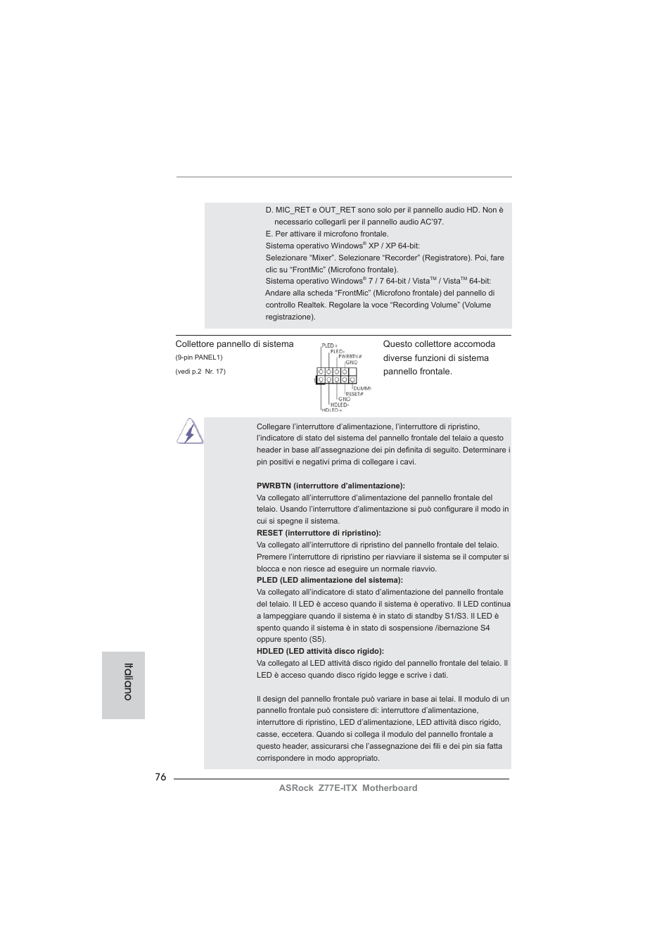 Italiano | ASRock Z77E-ITX User Manual | Page 76 / 199