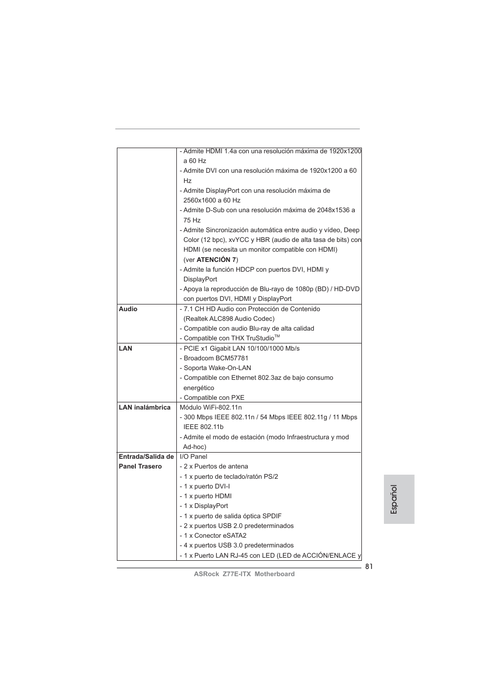 Español | ASRock Z77E-ITX User Manual | Page 81 / 199