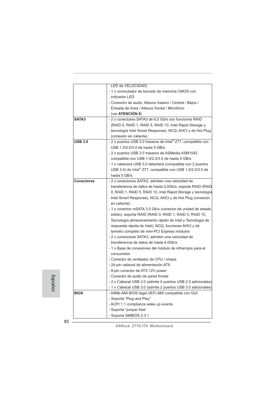 Español | ASRock Z77E-ITX User Manual | Page 82 / 199
