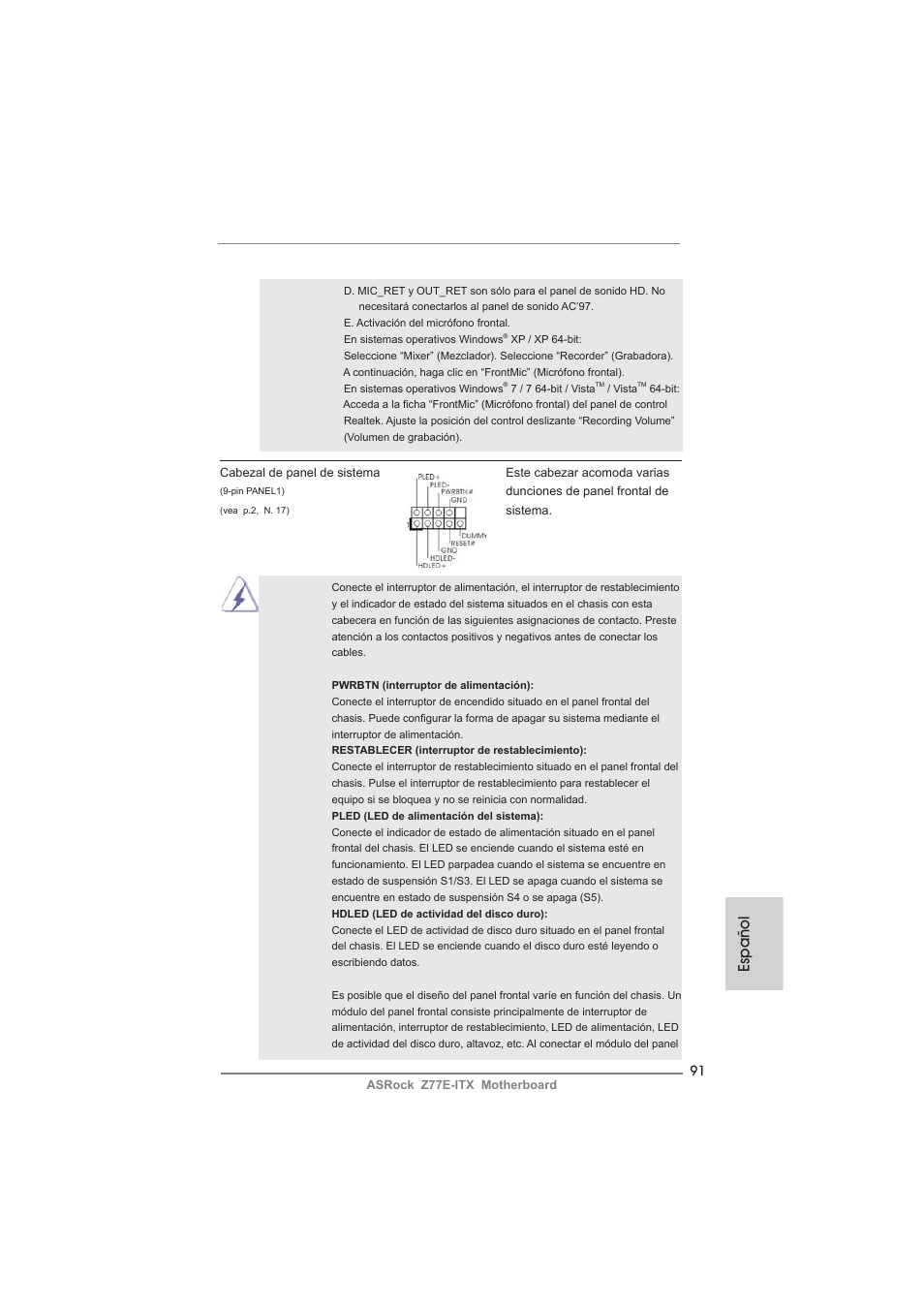 Español | ASRock Z77E-ITX User Manual | Page 91 / 199
