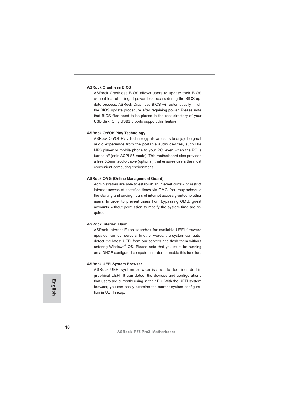 English | ASRock P75 Pro3 User Manual | Page 10 / 151