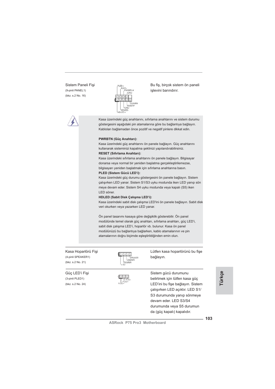 Türkçe | ASRock P75 Pro3 User Manual | Page 103 / 151