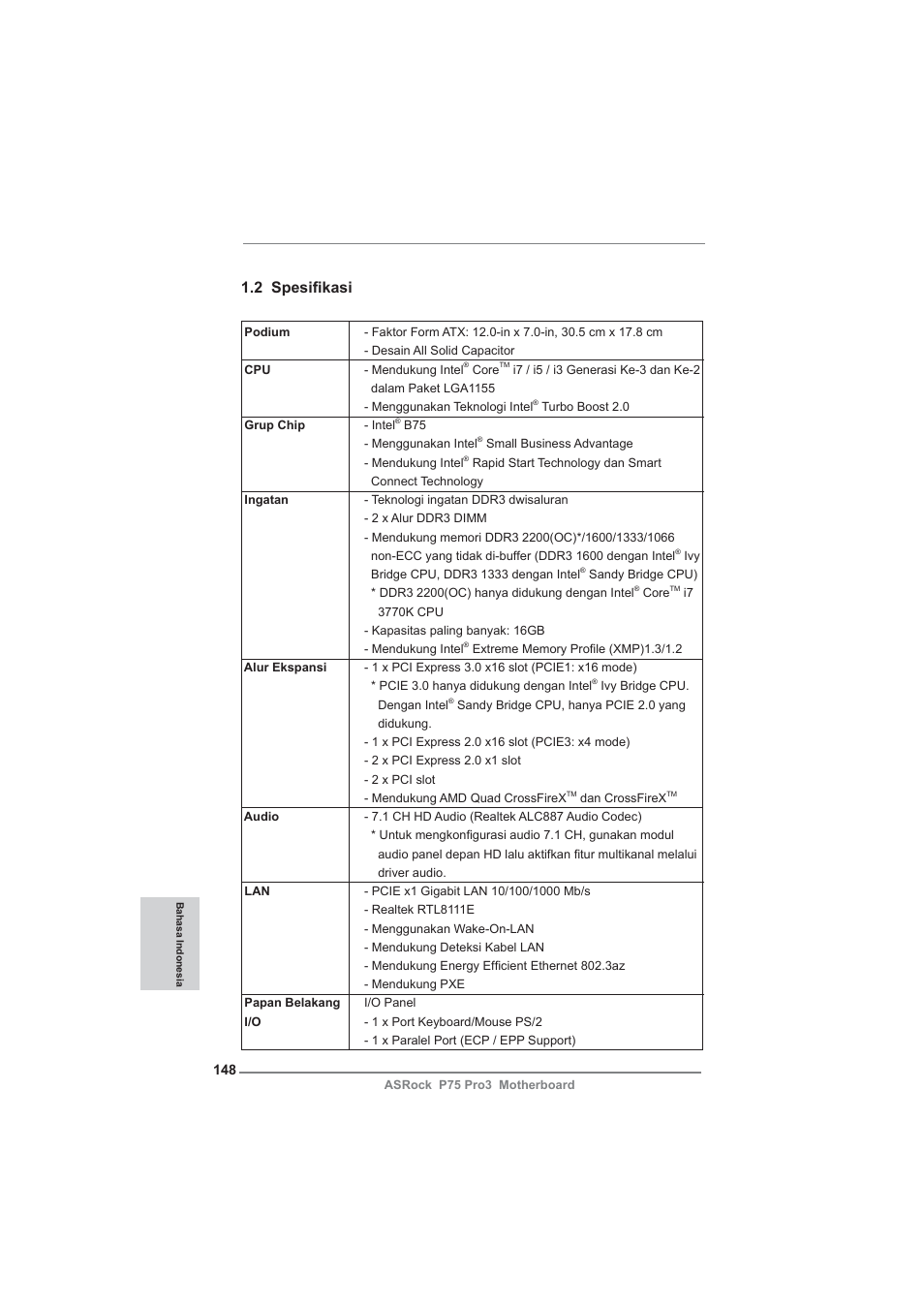2 spesifi kasi | ASRock P75 Pro3 User Manual | Page 148 / 151