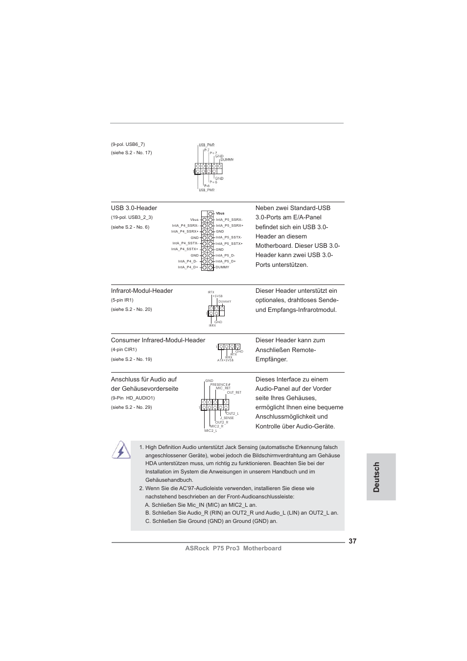 Deutsch | ASRock P75 Pro3 User Manual | Page 37 / 151