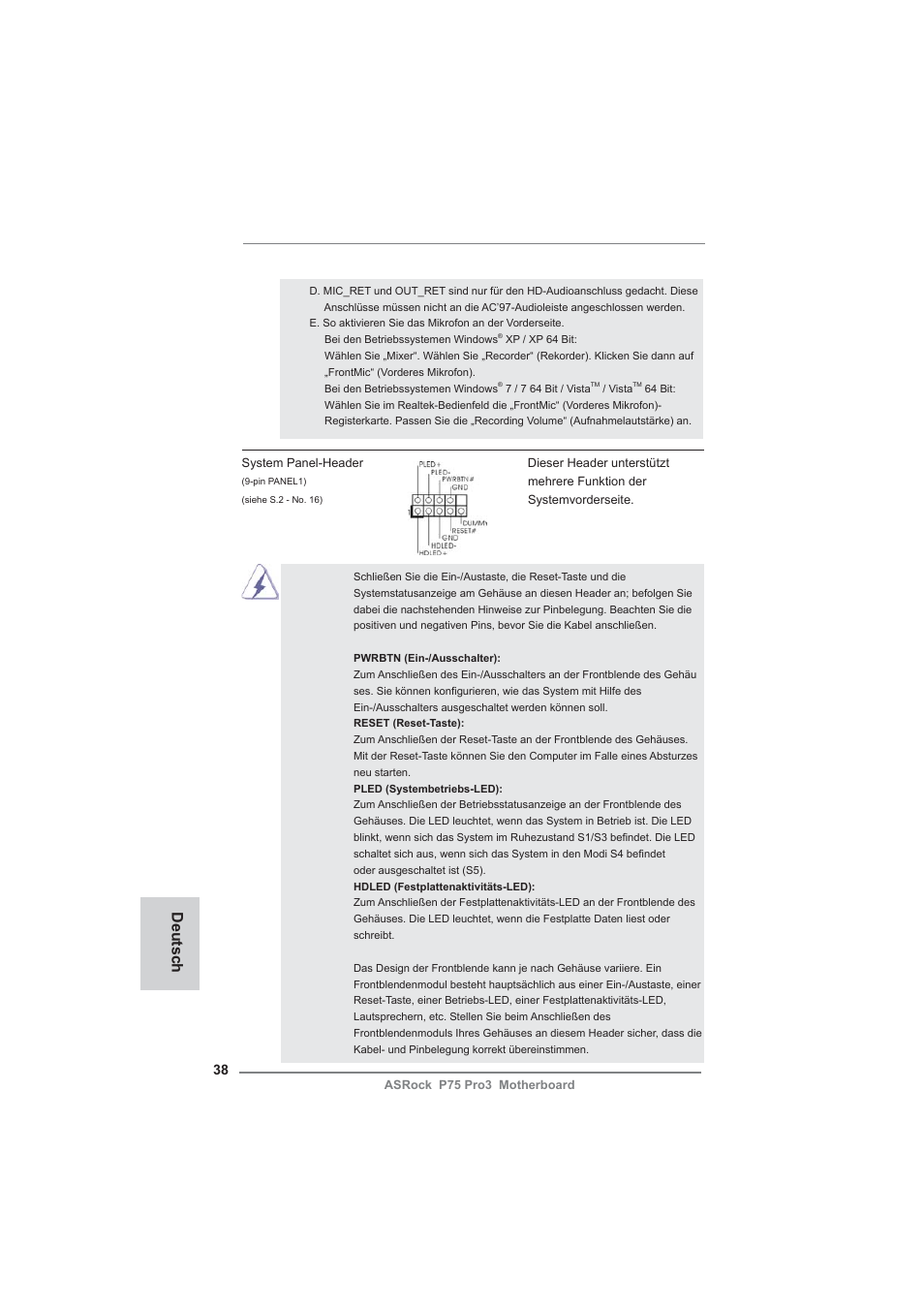 Deutsch | ASRock P75 Pro3 User Manual | Page 38 / 151