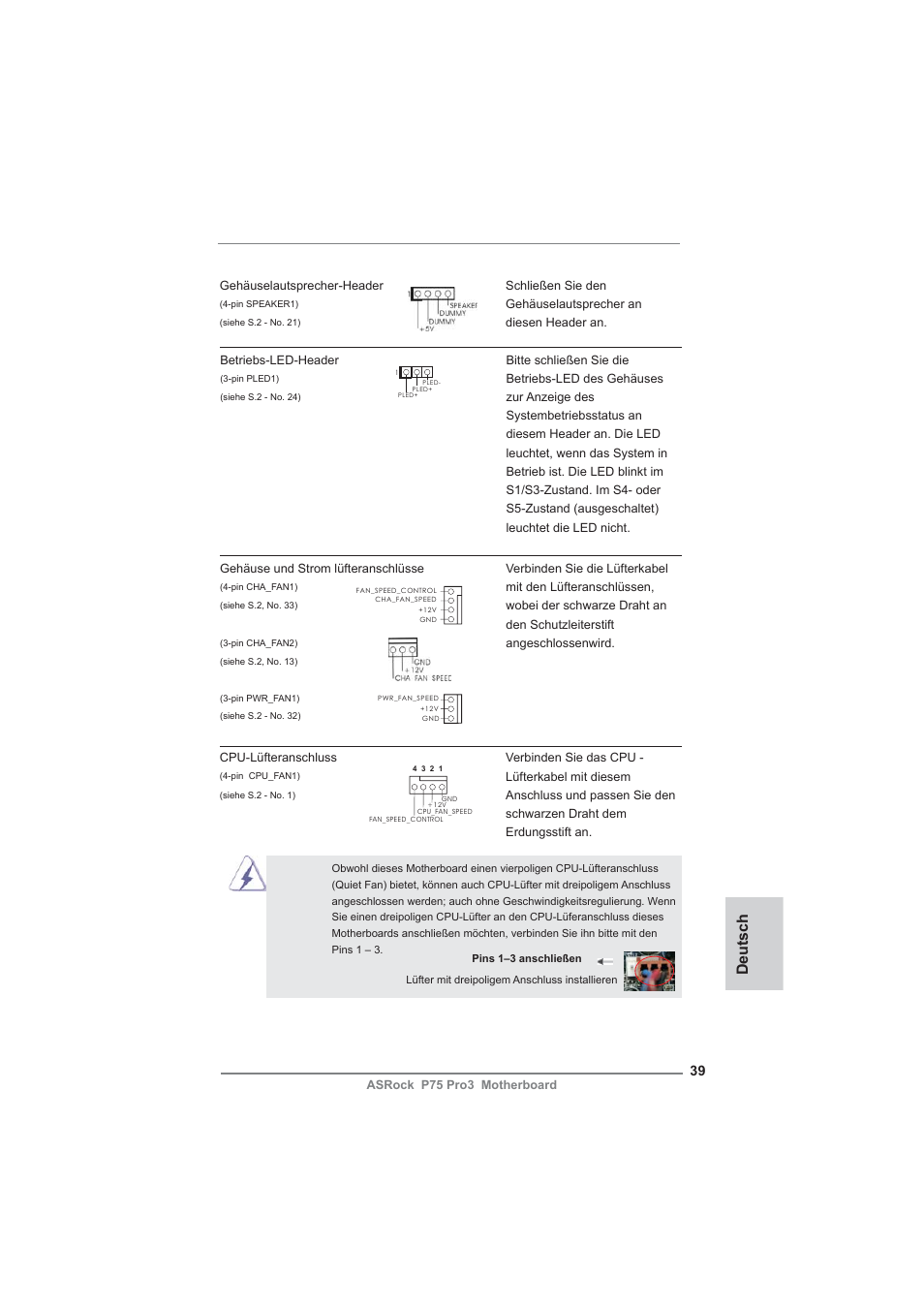 Deutsch | ASRock P75 Pro3 User Manual | Page 39 / 151