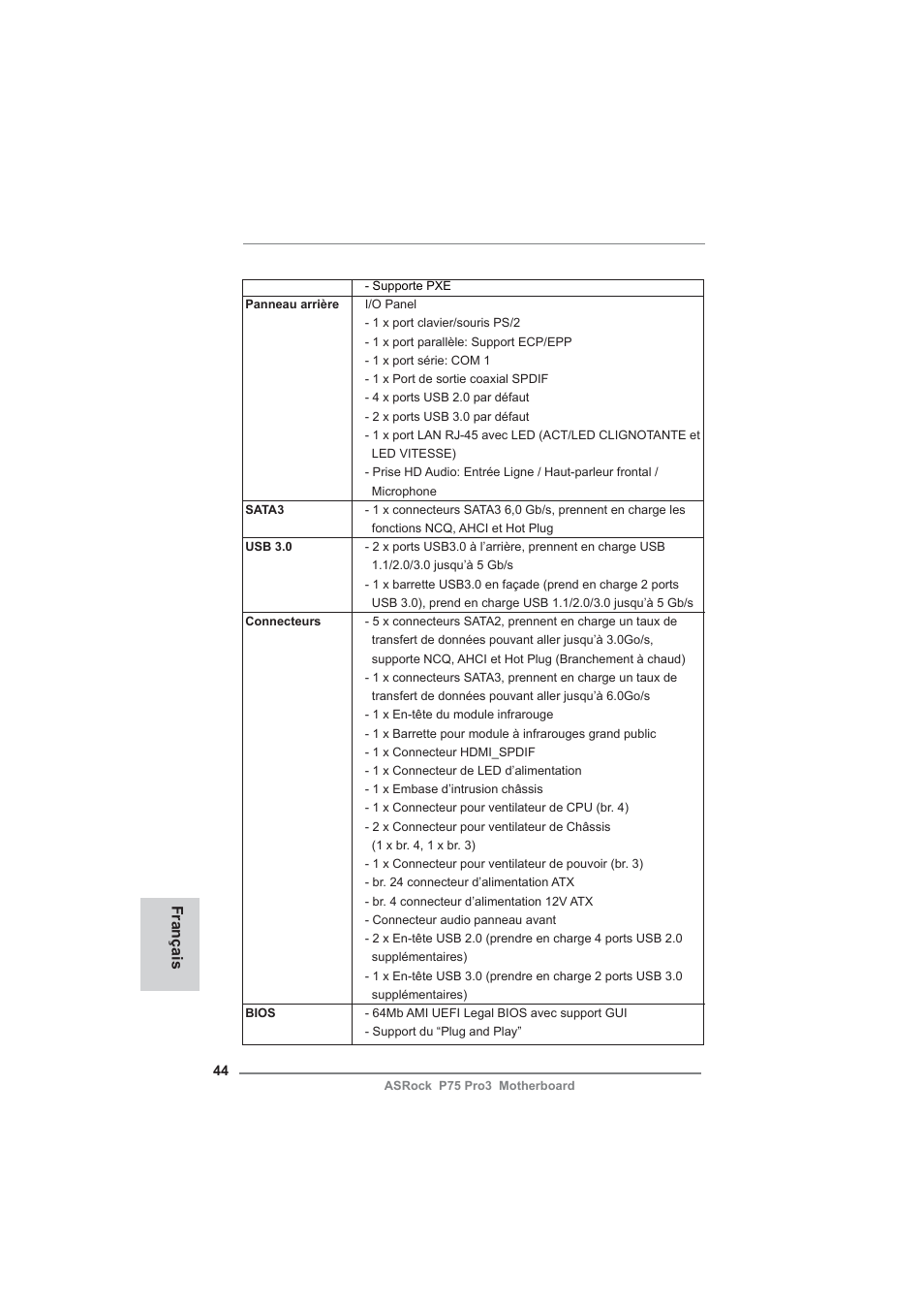Français | ASRock P75 Pro3 User Manual | Page 44 / 151