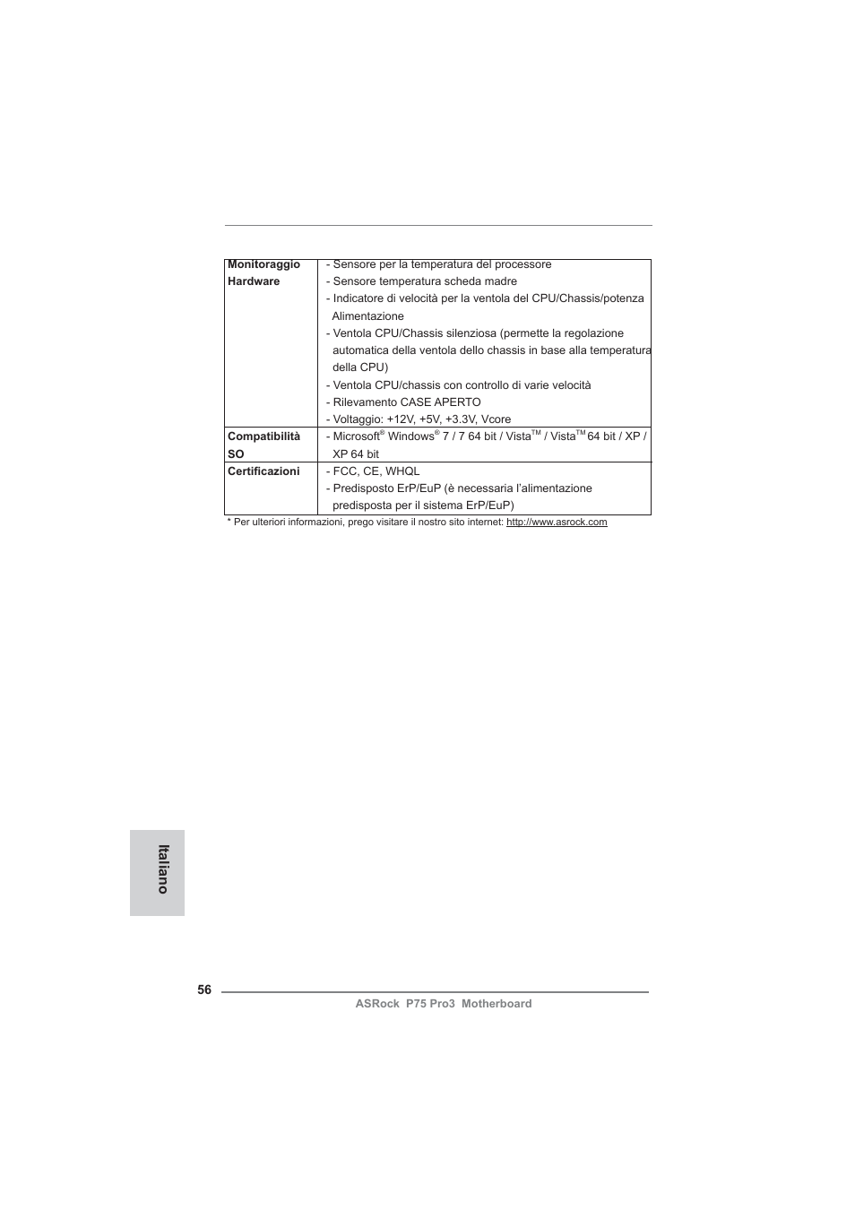 Italiano | ASRock P75 Pro3 User Manual | Page 56 / 151