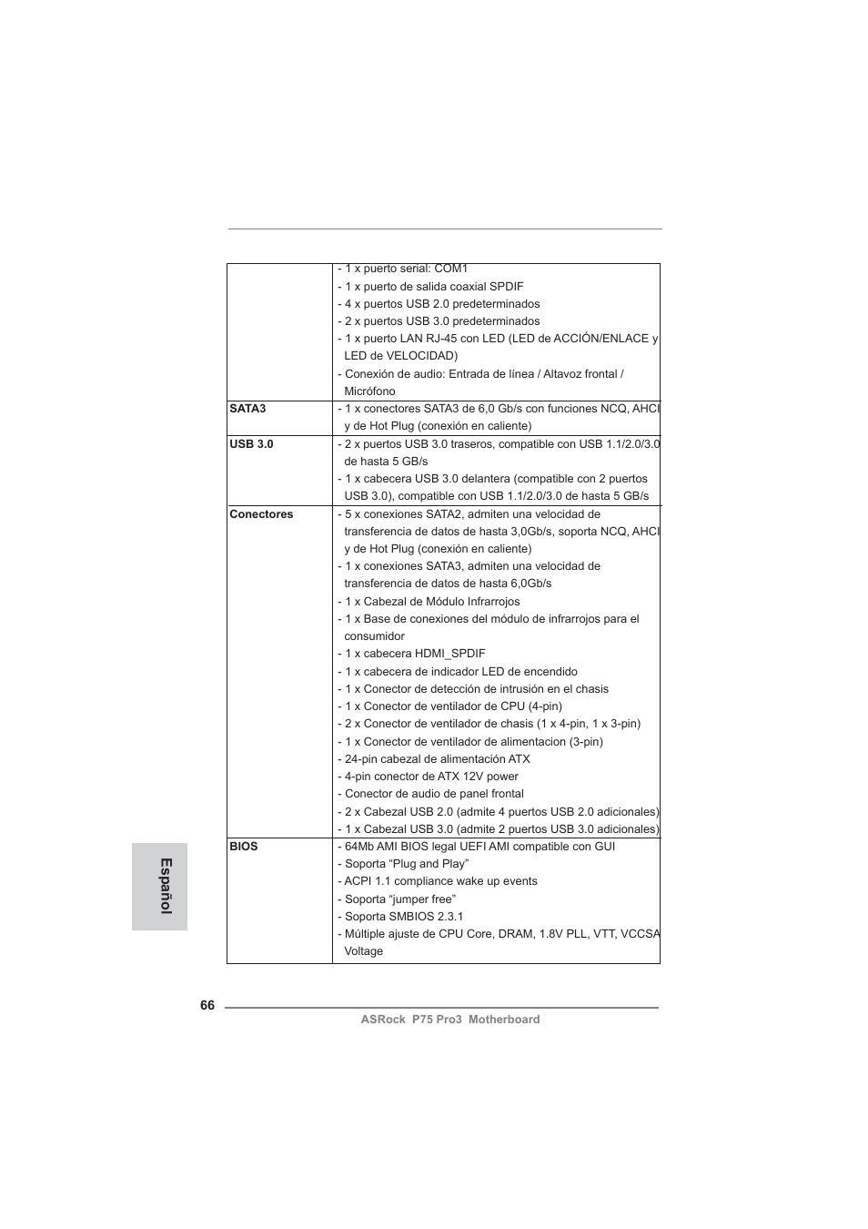 Español | ASRock P75 Pro3 User Manual | Page 66 / 151