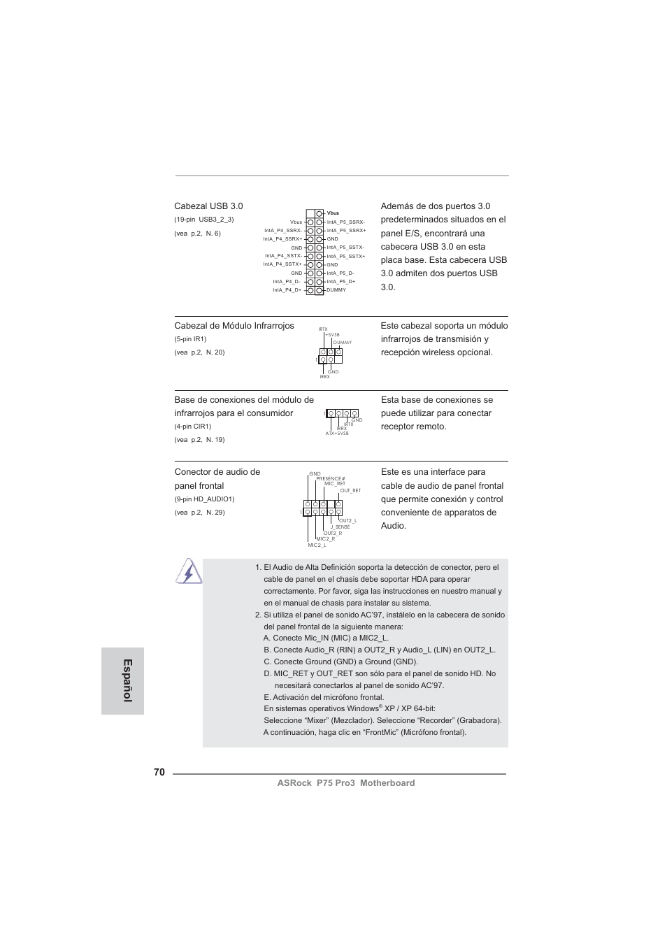 Español | ASRock P75 Pro3 User Manual | Page 70 / 151