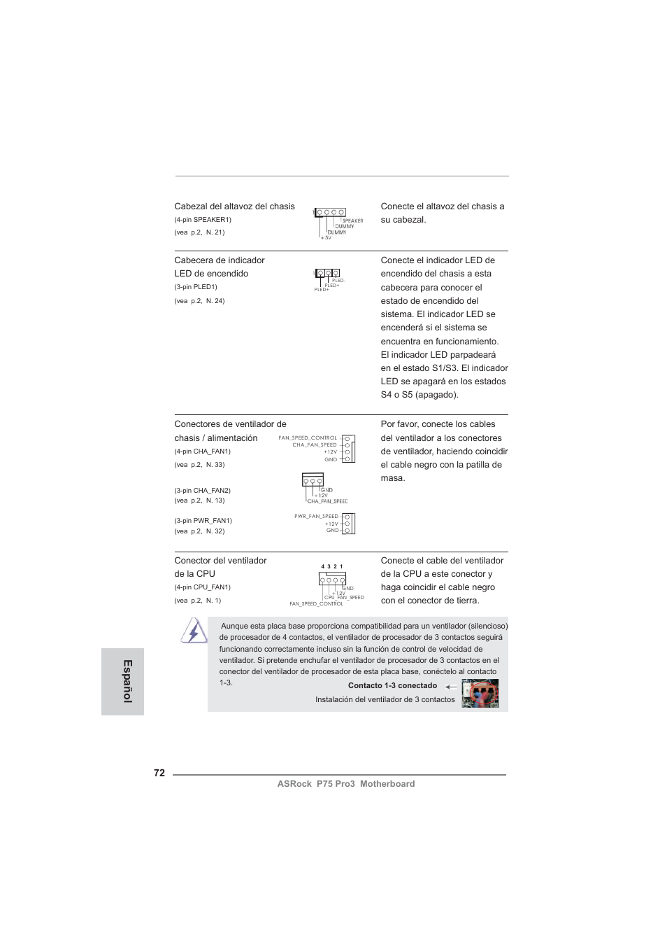 Español | ASRock P75 Pro3 User Manual | Page 72 / 151