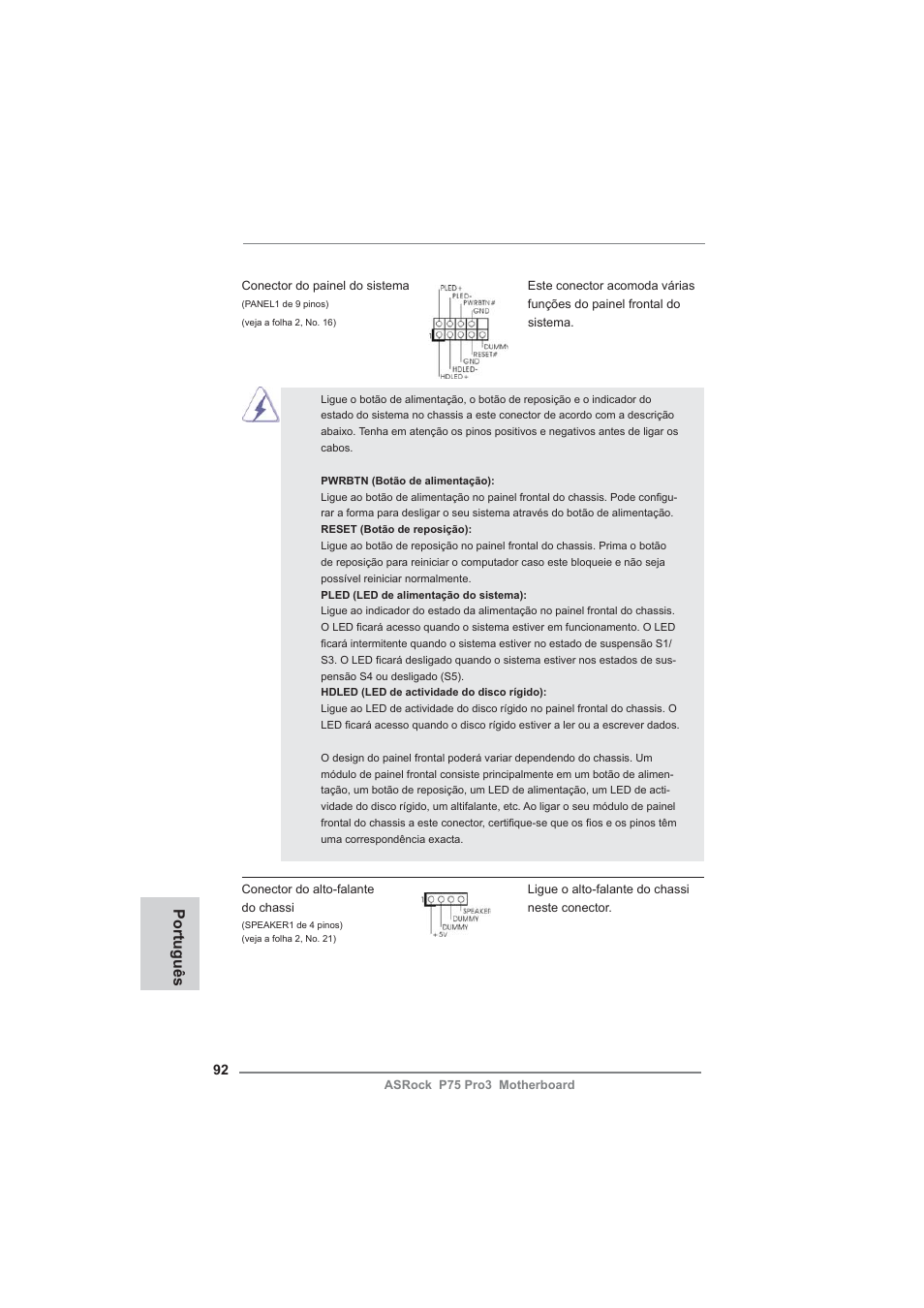 Português | ASRock P75 Pro3 User Manual | Page 92 / 151