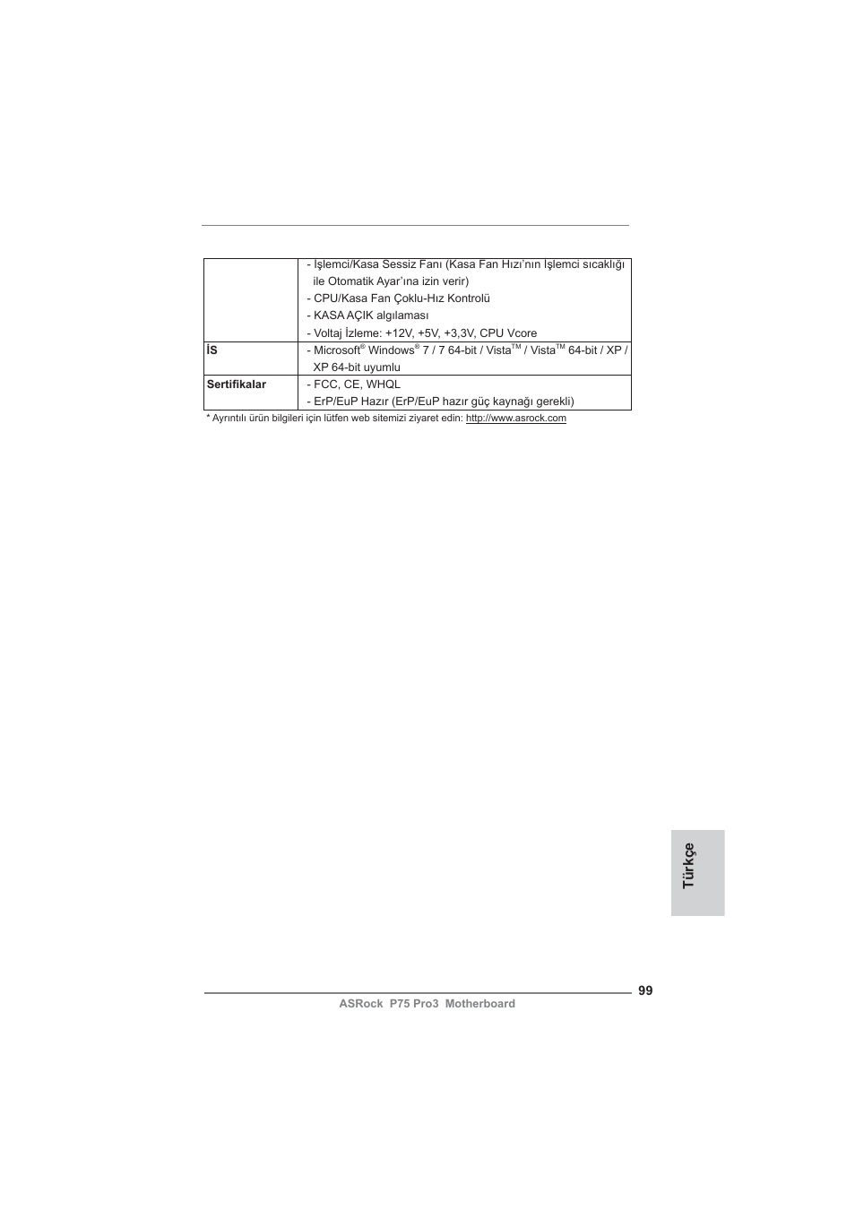 Türkçe | ASRock P75 Pro3 User Manual | Page 99 / 151