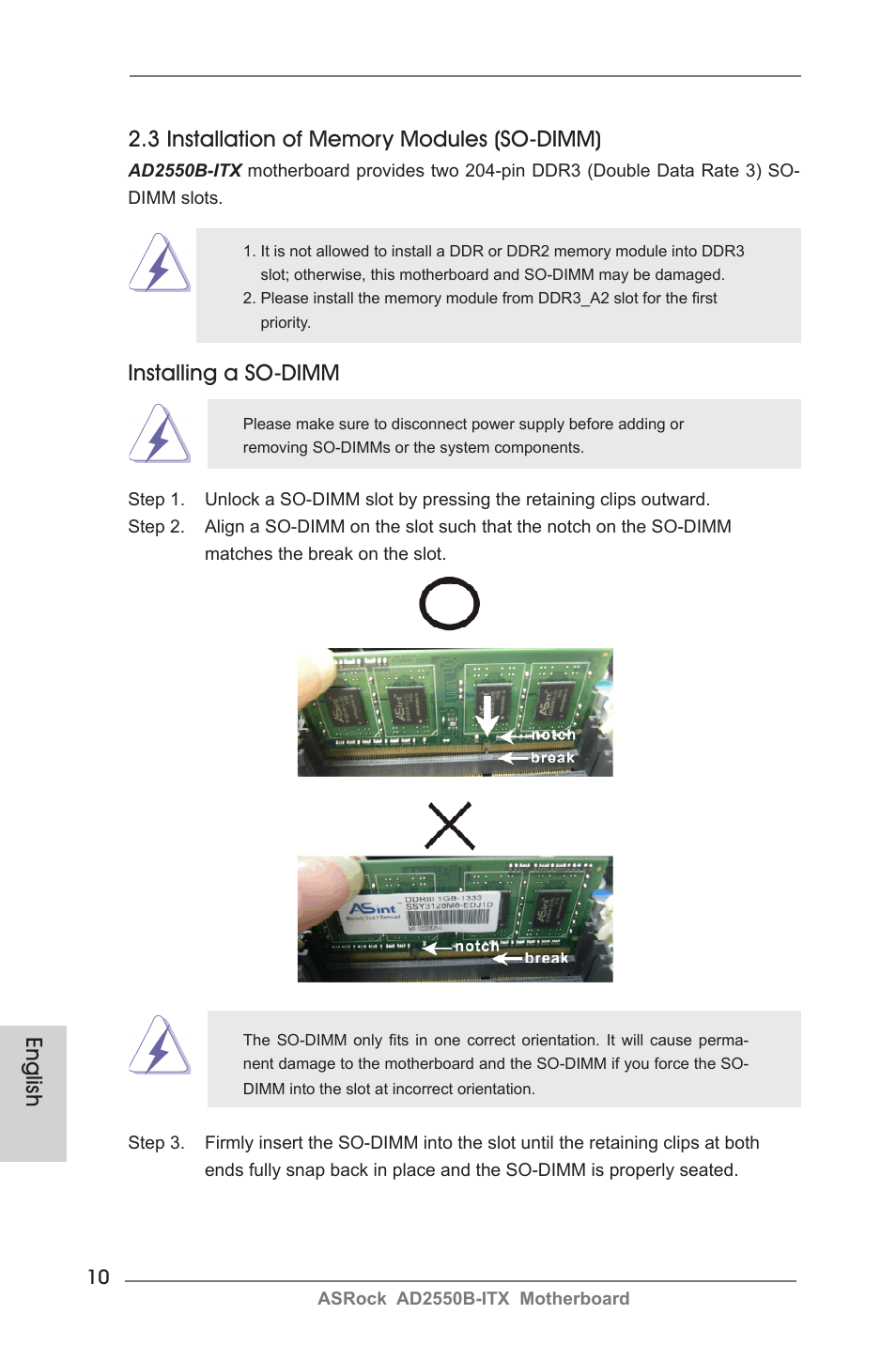 Installing a so-dimm | ASRock AD2550B-ITX User Manual | Page 10 / 140
