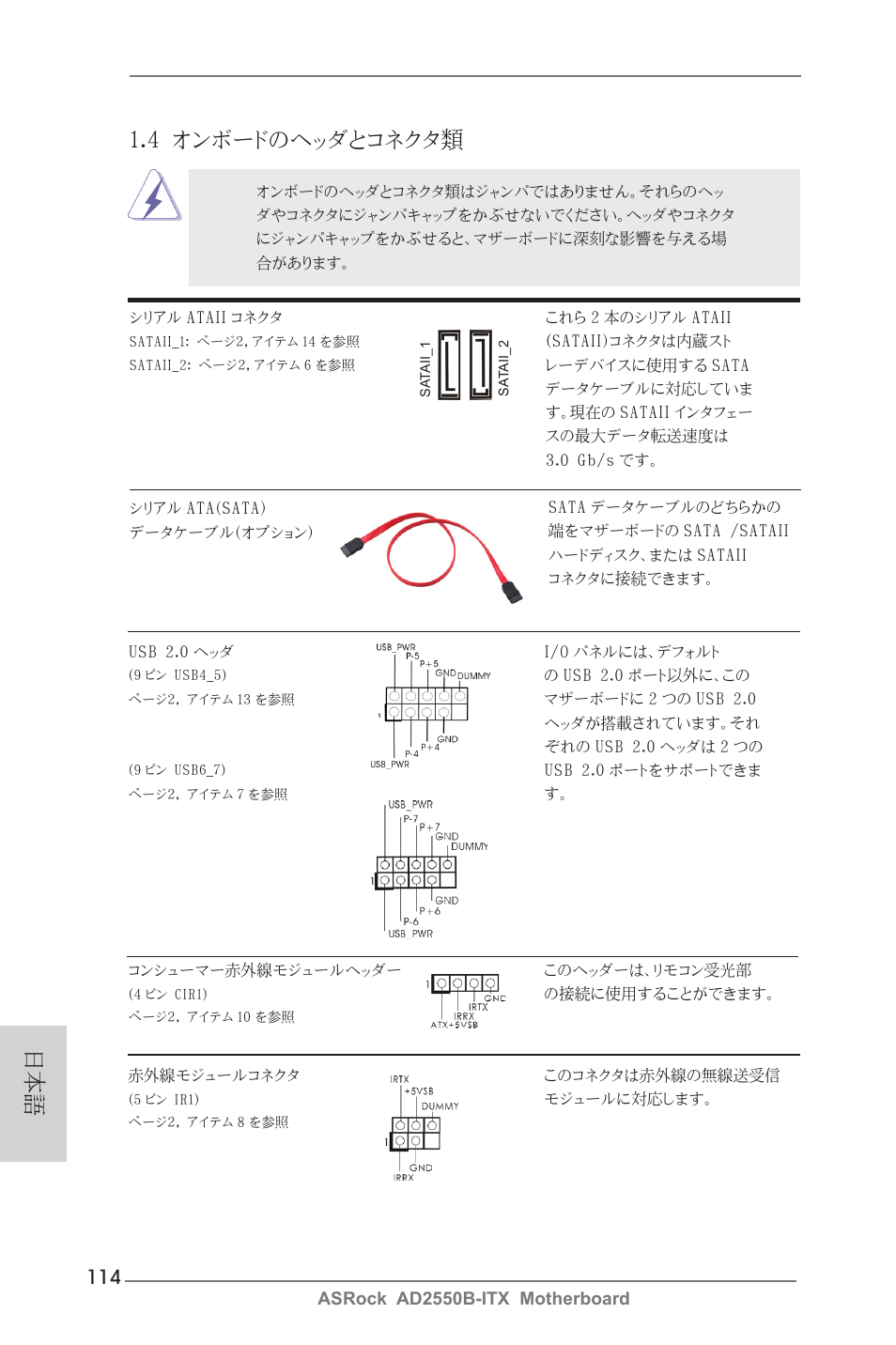 4 オンボードのヘッダとコネクタ類 | ASRock AD2550B-ITX User Manual | Page 114 / 140