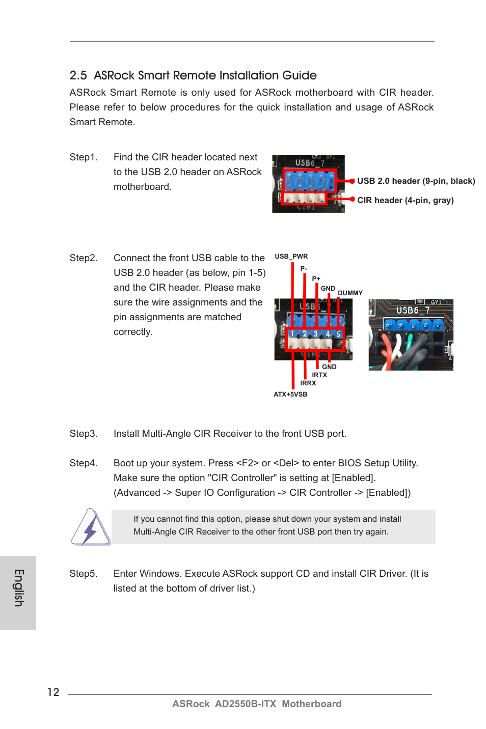 English, 5 asrock smart remote installation guide | ASRock AD2550B-ITX User Manual | Page 12 / 140