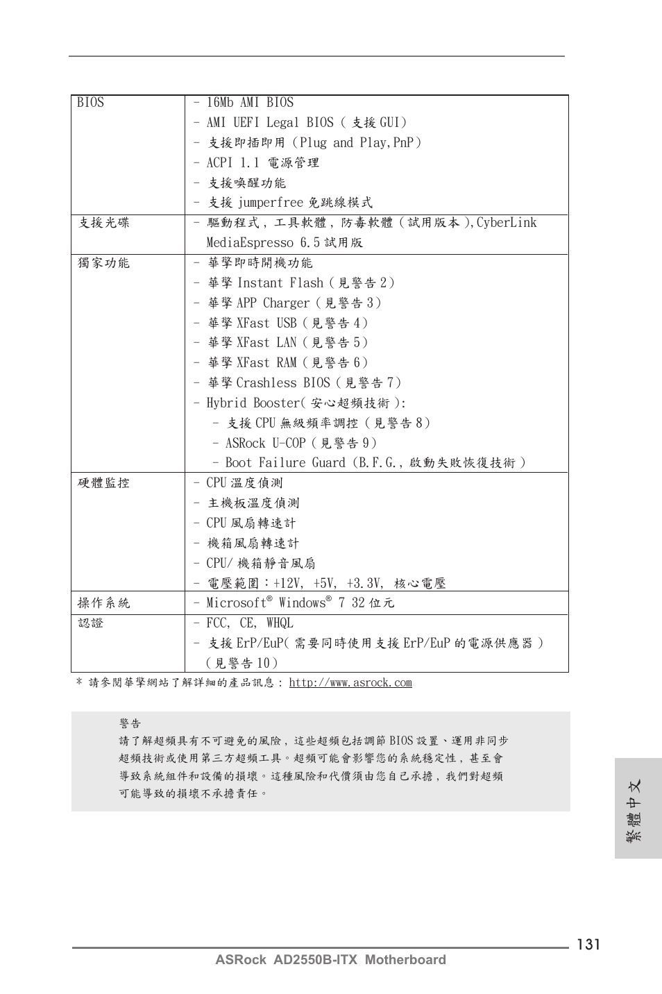 繁體中文 | ASRock AD2550B-ITX User Manual | Page 131 / 140