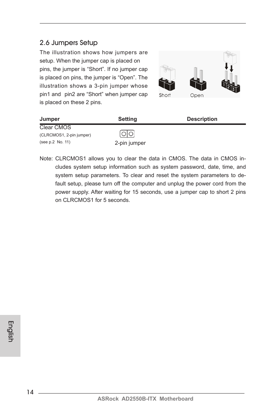 English 2.6 jumpers setup | ASRock AD2550B-ITX User Manual | Page 14 / 140