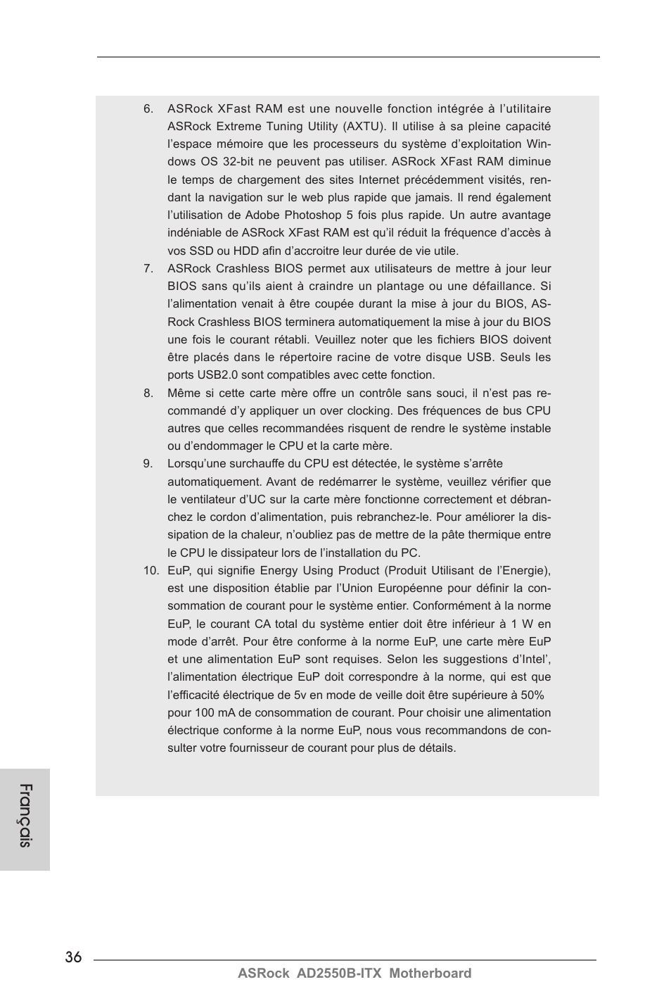 Français | ASRock AD2550B-ITX User Manual | Page 36 / 140