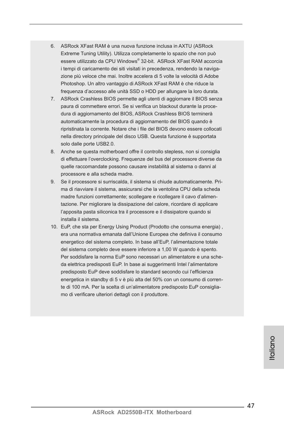Italiano | ASRock AD2550B-ITX User Manual | Page 47 / 140