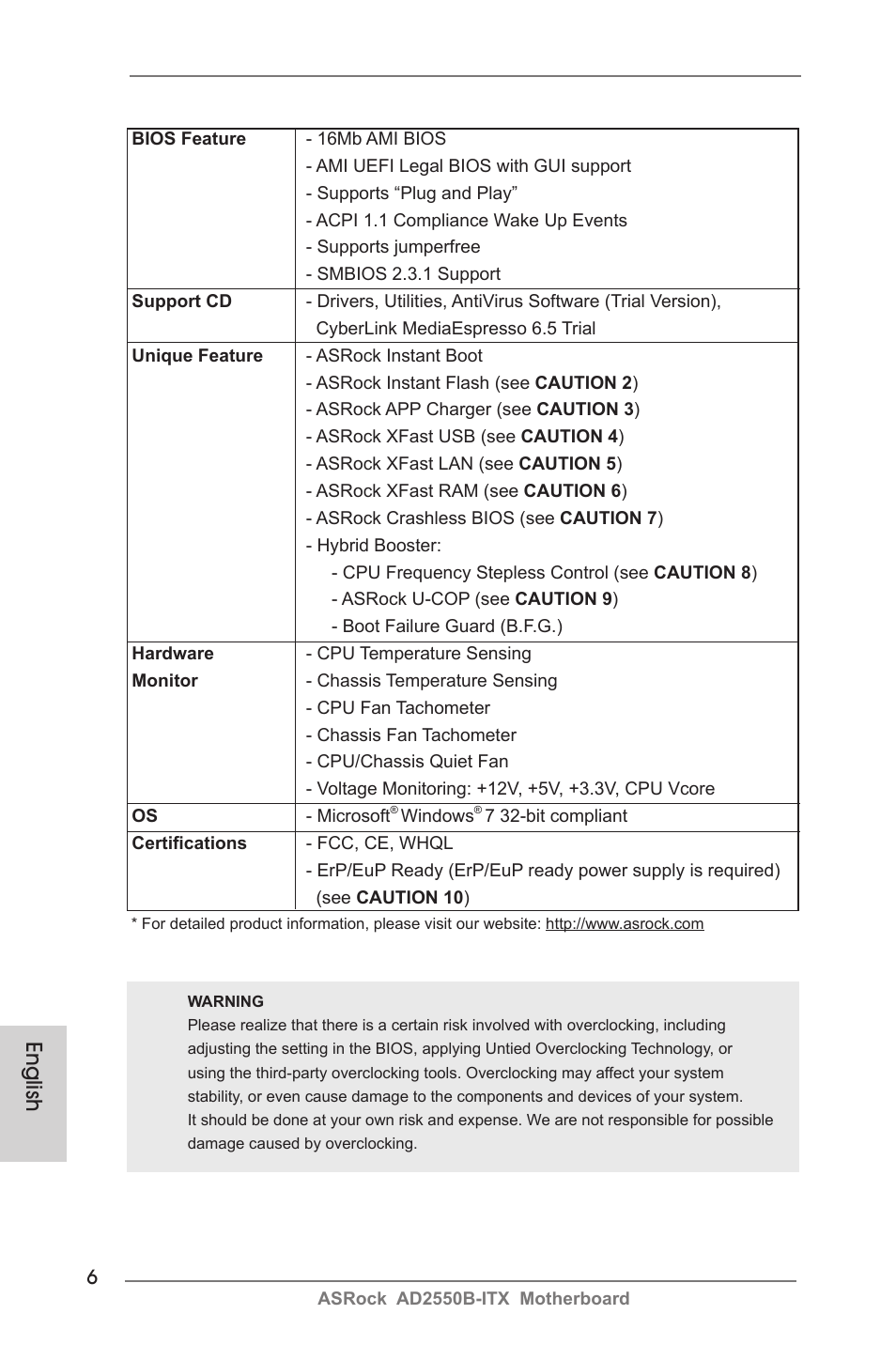 English | ASRock AD2550B-ITX User Manual | Page 6 / 140