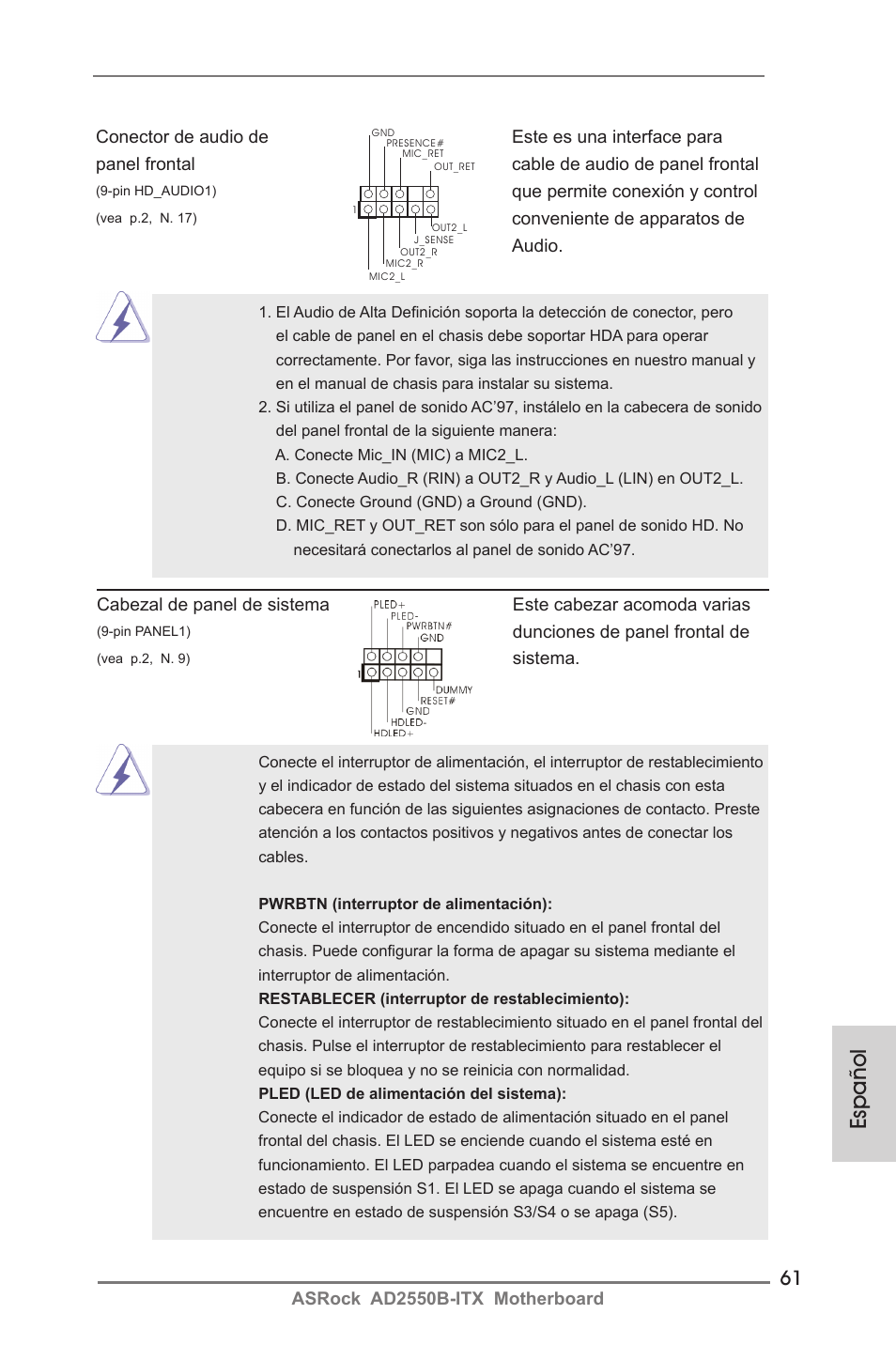 Español | ASRock AD2550B-ITX User Manual | Page 61 / 140