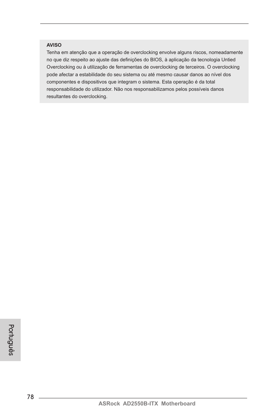 Por tuguês | ASRock AD2550B-ITX User Manual | Page 78 / 140
