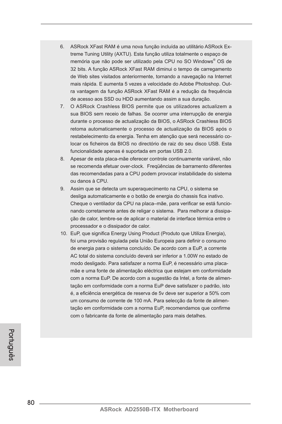 Por tuguês | ASRock AD2550B-ITX User Manual | Page 80 / 140