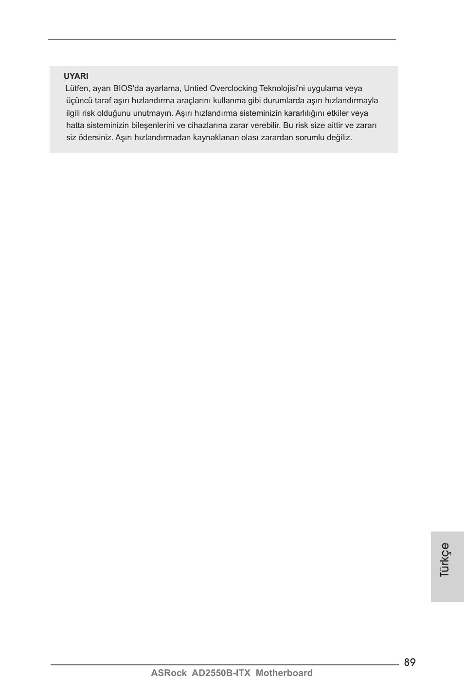 Türkçe | ASRock AD2550B-ITX User Manual | Page 89 / 140