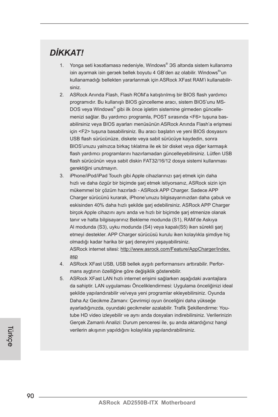 Dikkat, Türkçe | ASRock AD2550B-ITX User Manual | Page 90 / 140