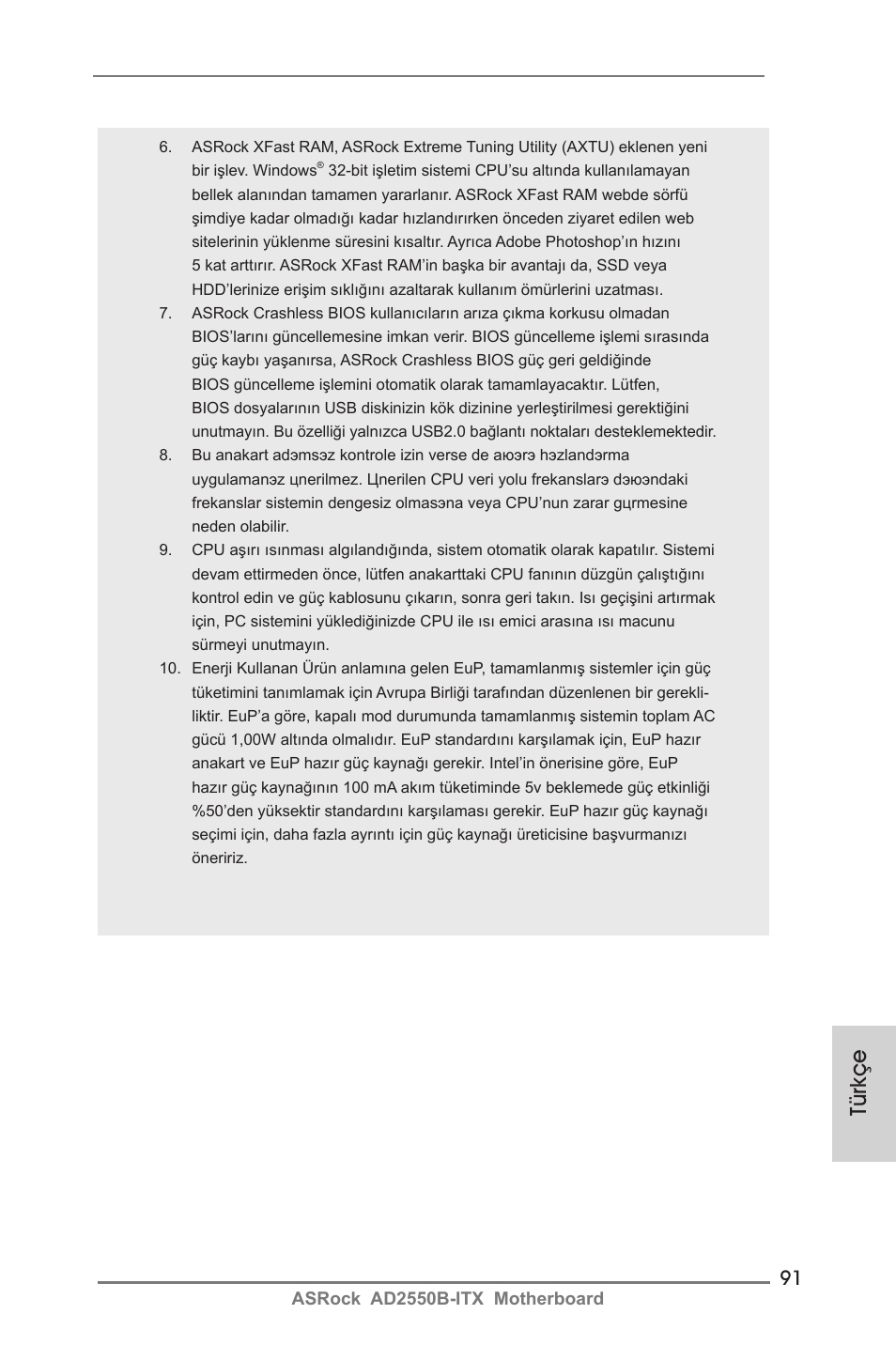 Türkçe | ASRock AD2550B-ITX User Manual | Page 91 / 140