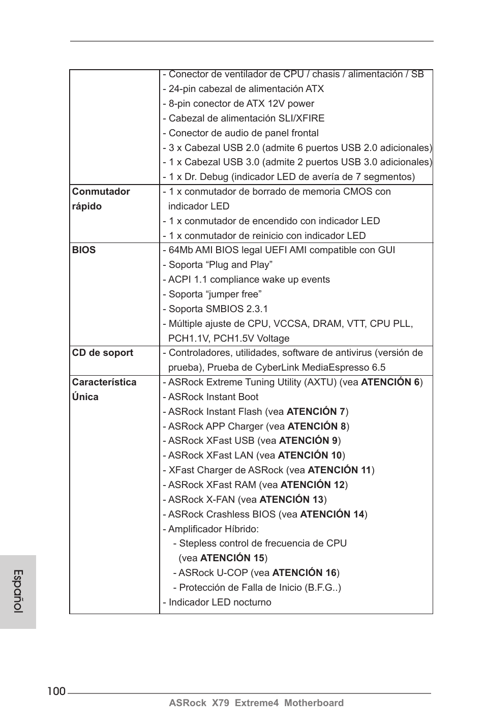 Español | ASRock X79 Extreme4 User Manual | Page 100 / 218