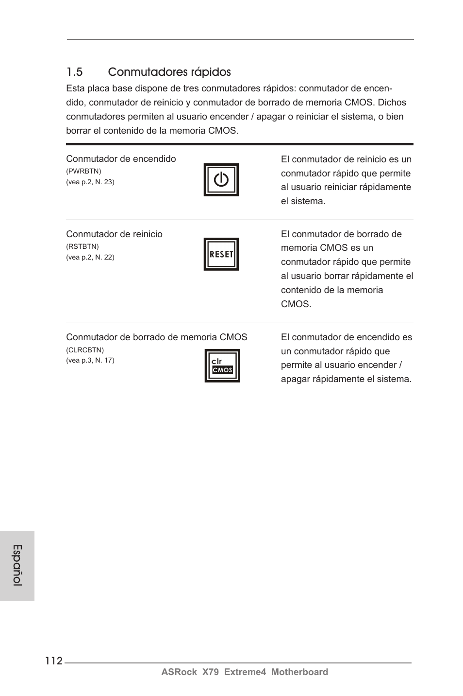 Español 1.5 conmutadores rápidos | ASRock X79 Extreme4 User Manual | Page 112 / 218