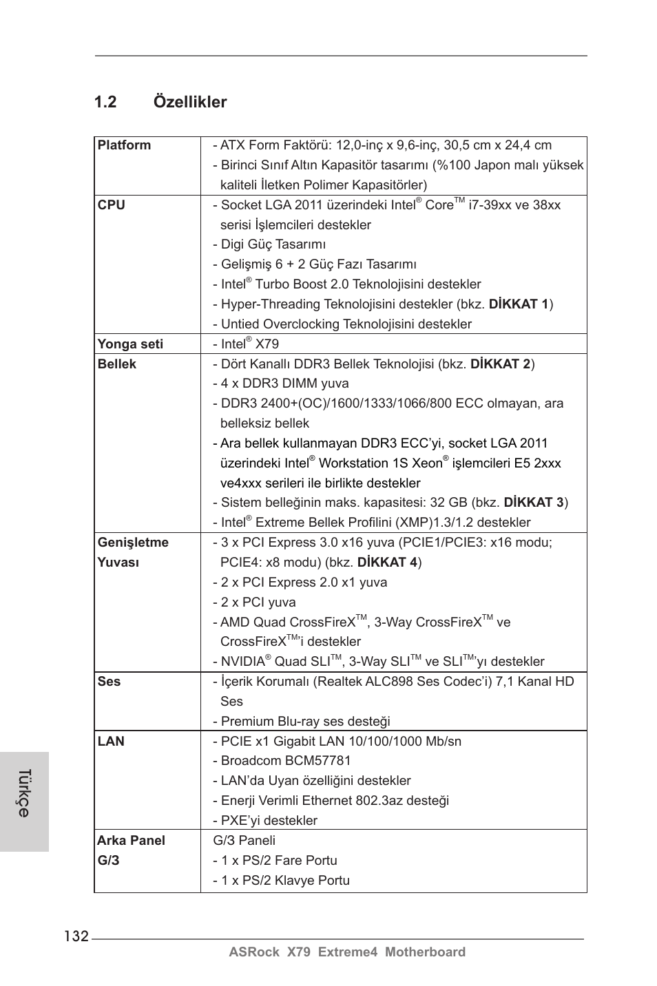 Türkçe 1.2 özellikler | ASRock X79 Extreme4 User Manual | Page 132 / 218
