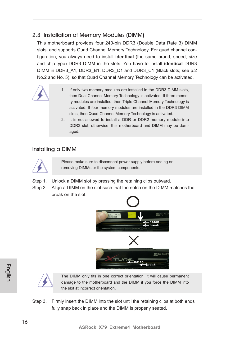 Installing a dimm | ASRock X79 Extreme4 User Manual | Page 16 / 218
