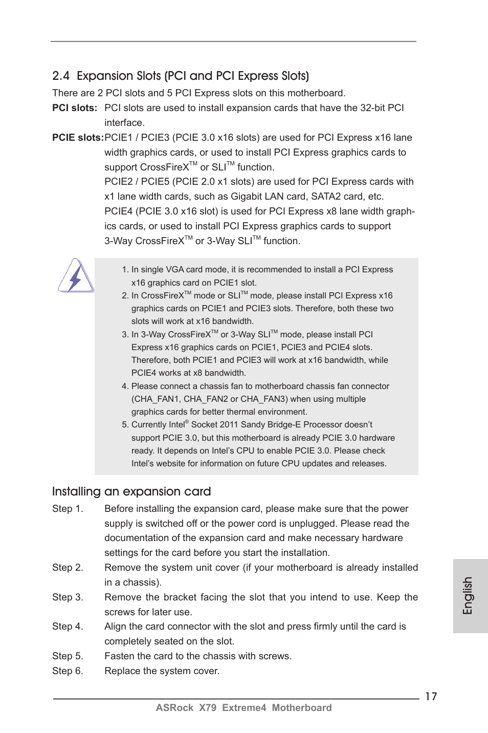 Installing an expansion card | ASRock X79 Extreme4 User Manual | Page 17 / 218