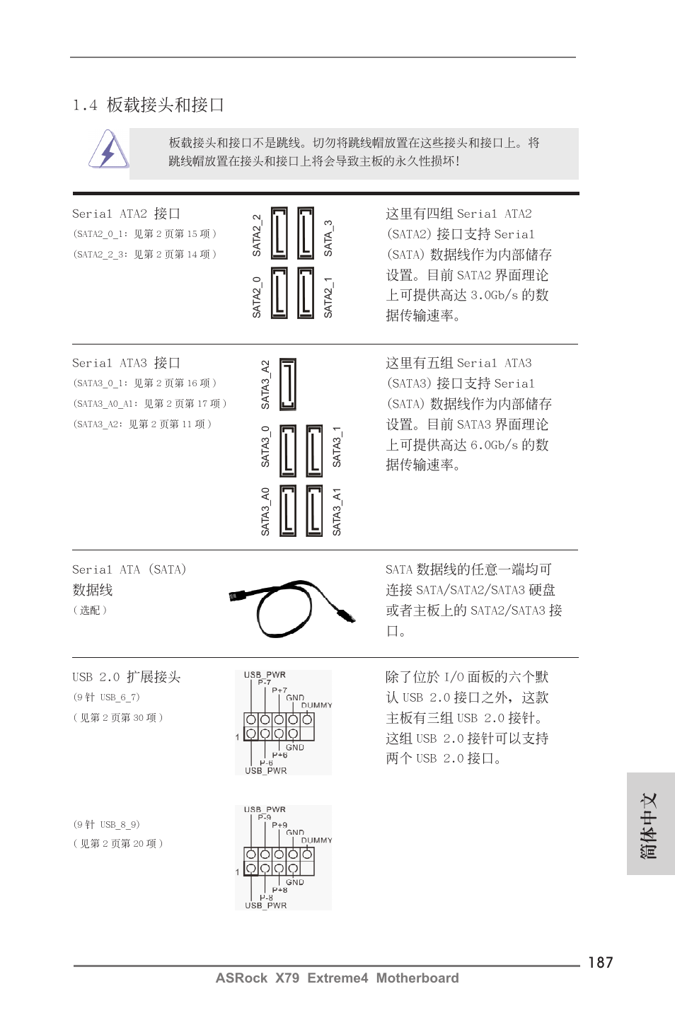 簡體中文, 4 板載接頭和接口 | ASRock X79 Extreme4 User Manual | Page 187 / 218