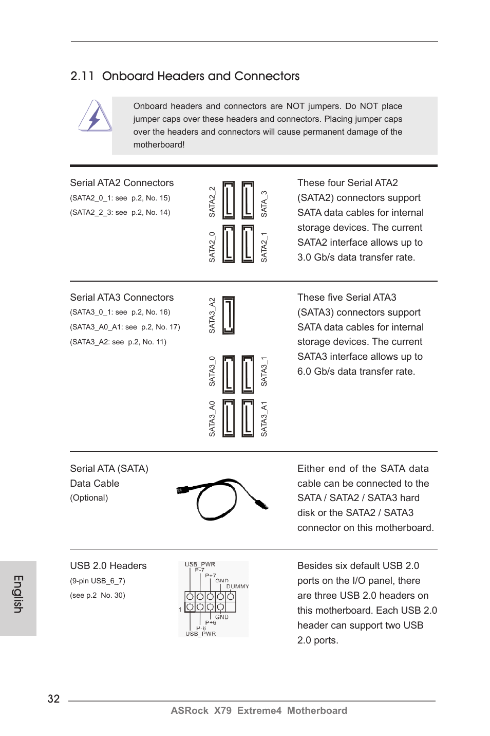 English, 11 onboard headers and connectors | ASRock X79 Extreme4 User Manual | Page 32 / 218