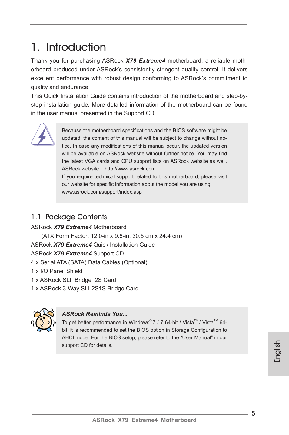 Introduction, 1 package contents, English | ASRock X79 Extreme4 User Manual | Page 5 / 218